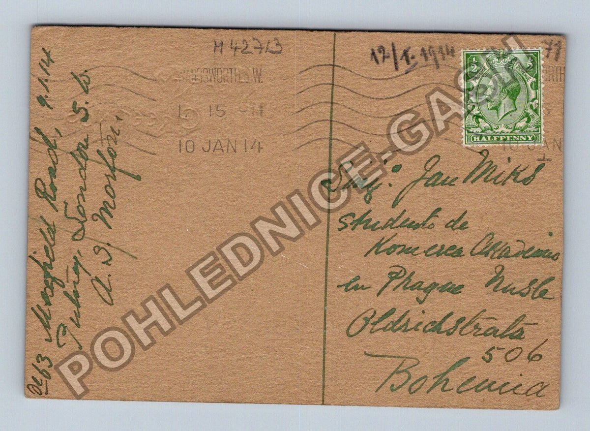 Pohlednice Velká Británie Novoroční přání sníh saně 1914 (M42713)
