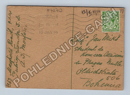 Pohlednice Velká Británie Novoroční přání sníh saně 1914 (M42713)
