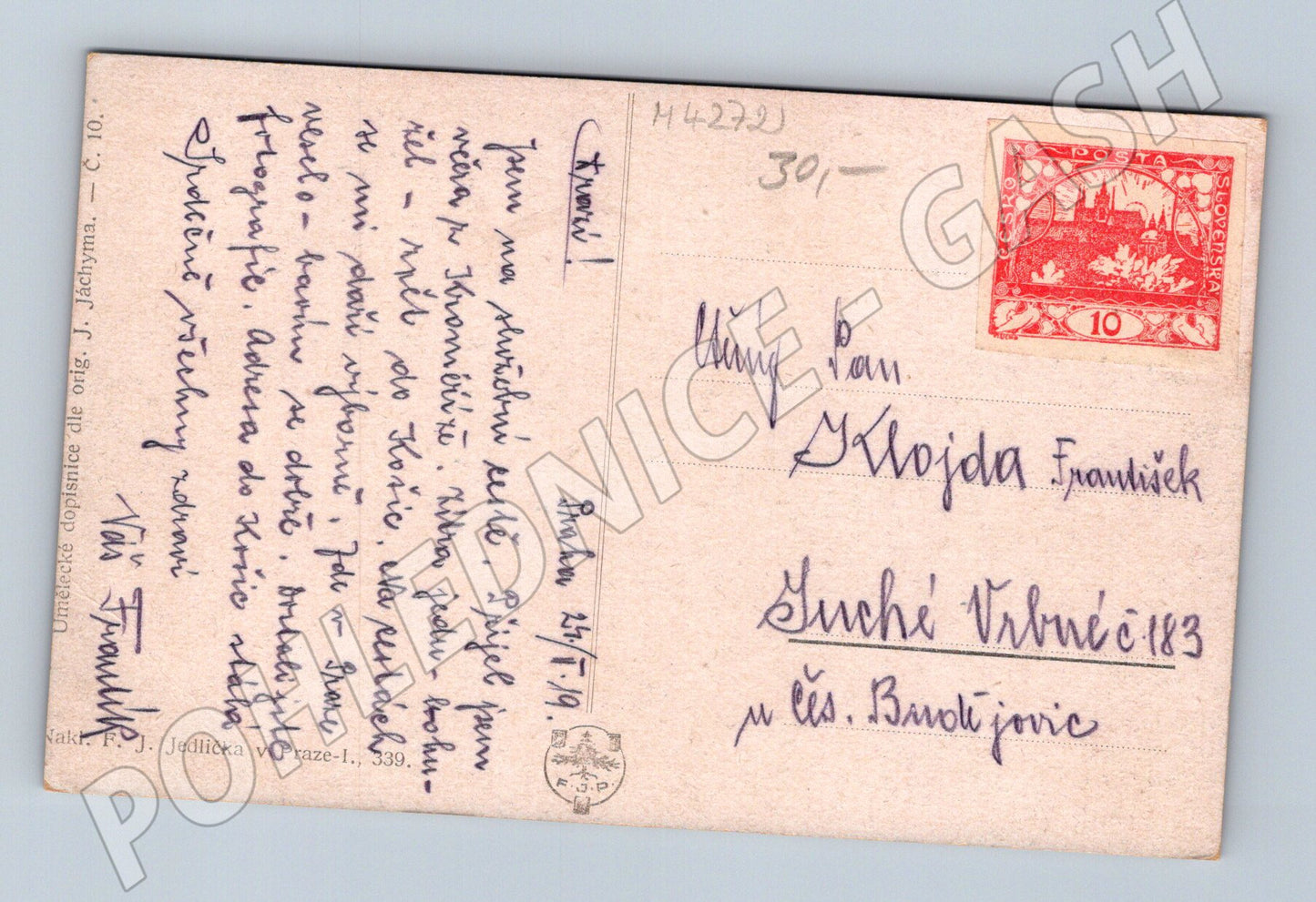 Pohlednice Praha Hradčany Pražský hrad 1919 (M4272)