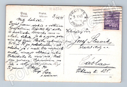 Postcard Prague embankment Šítkovská tower and steamship 1941 (M4274)
