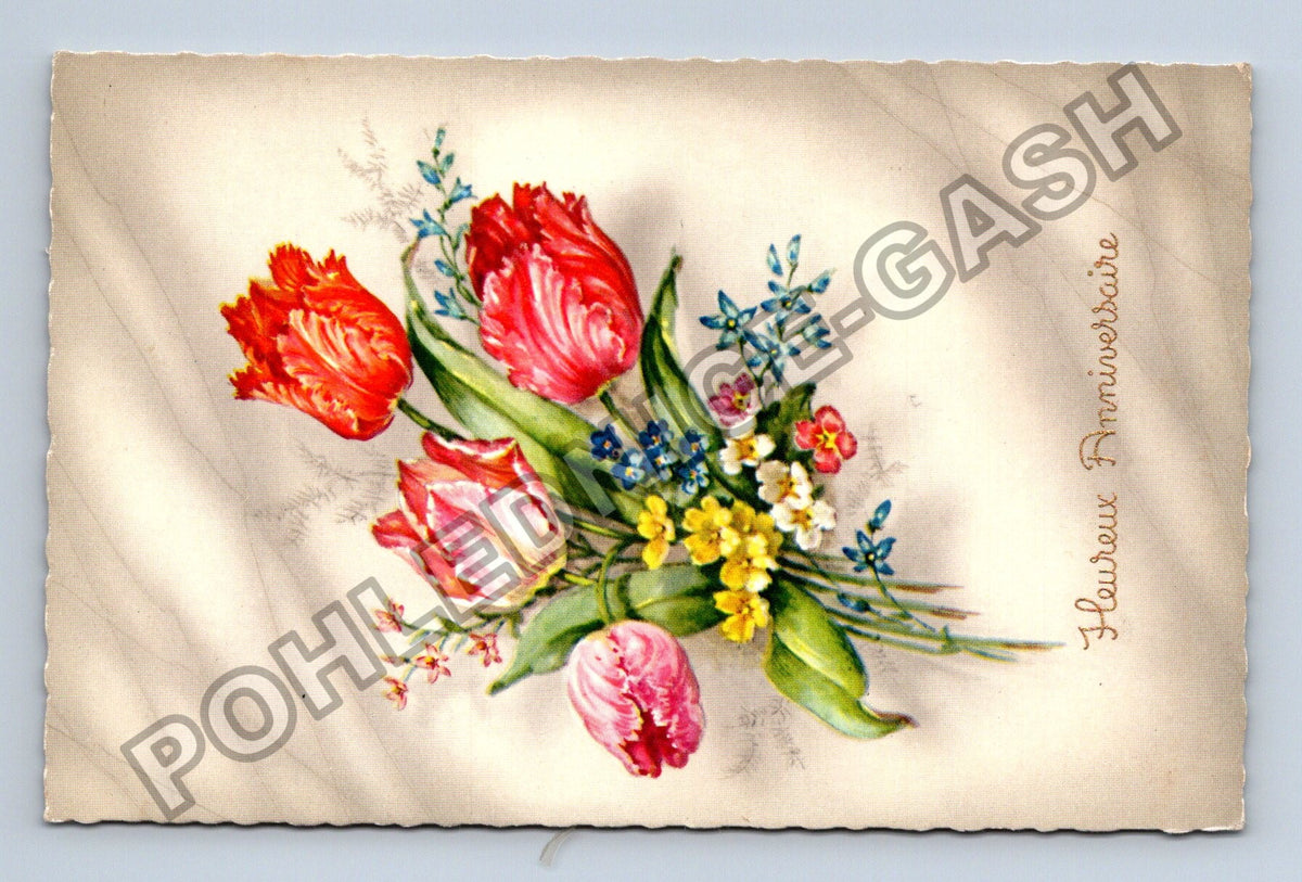 Pohlednice Francie kytice tulipány pomněnky (M42769)