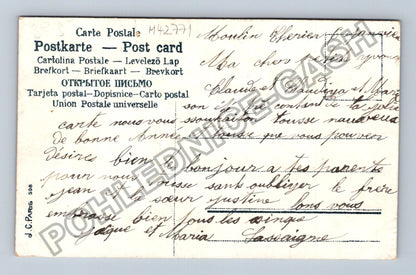 Pohlednice Francie Novoroční přání kytice fialek řeka domek (M42771)