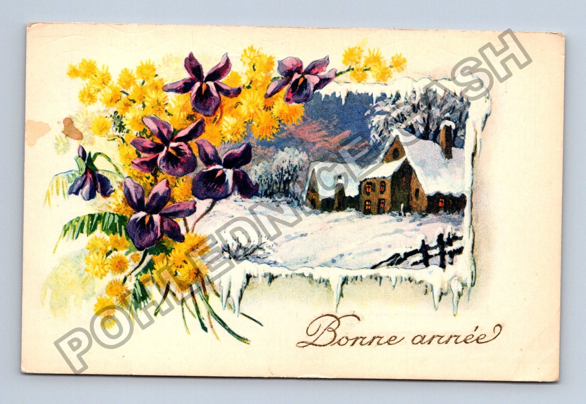 Pohlednice Francie Novoroční přání zimní krajina 1941 (M42778)