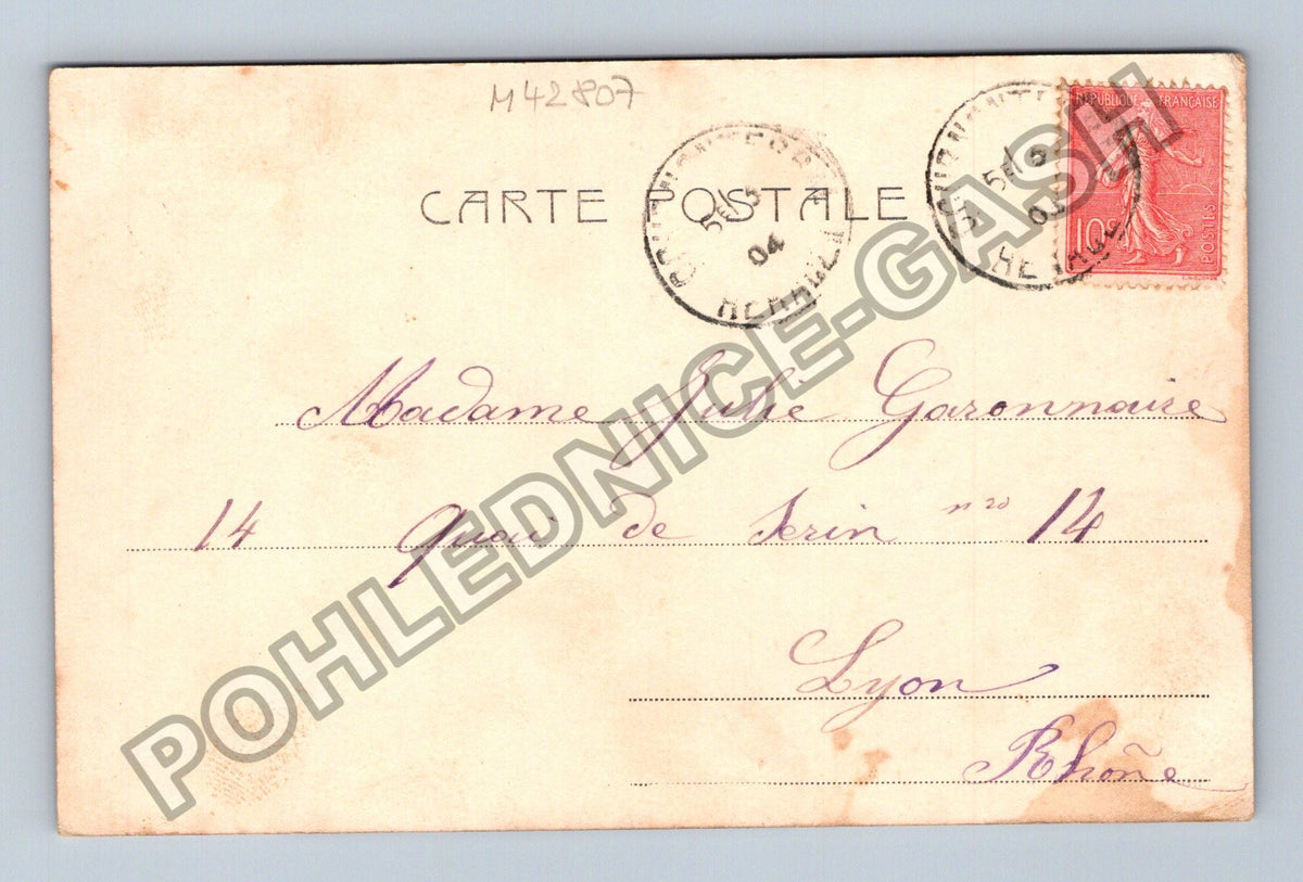 Pohlednice Francie Souvenirs starý pár s vínem 1904 (M42807)