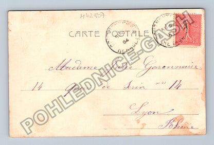 Pohlednice Francie Souvenirs starý pár s vínem 1904 (M42807)
