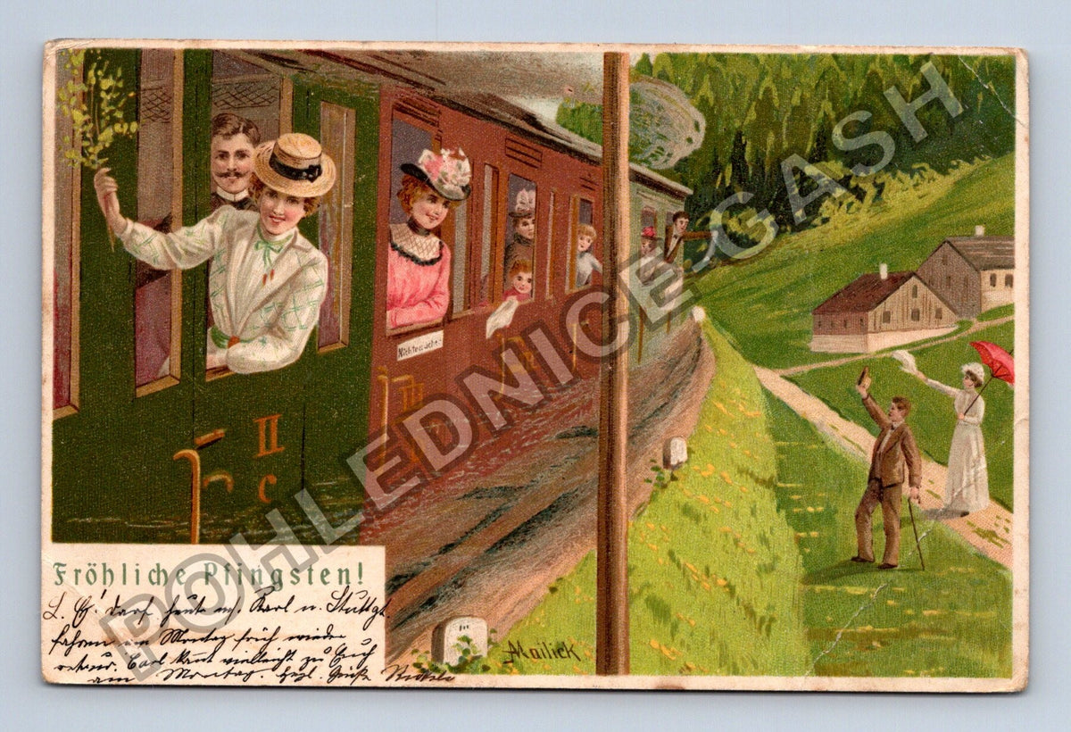 Pohlednice Německo Fröhliche Pfingsten vlak krajina 1906 (M42809)