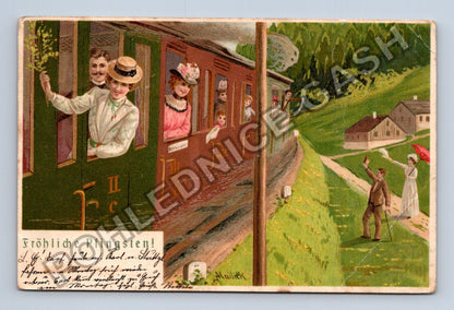 Pohlednice Německo Fröhliche Pfingsten vlak krajina 1906 (M42809)