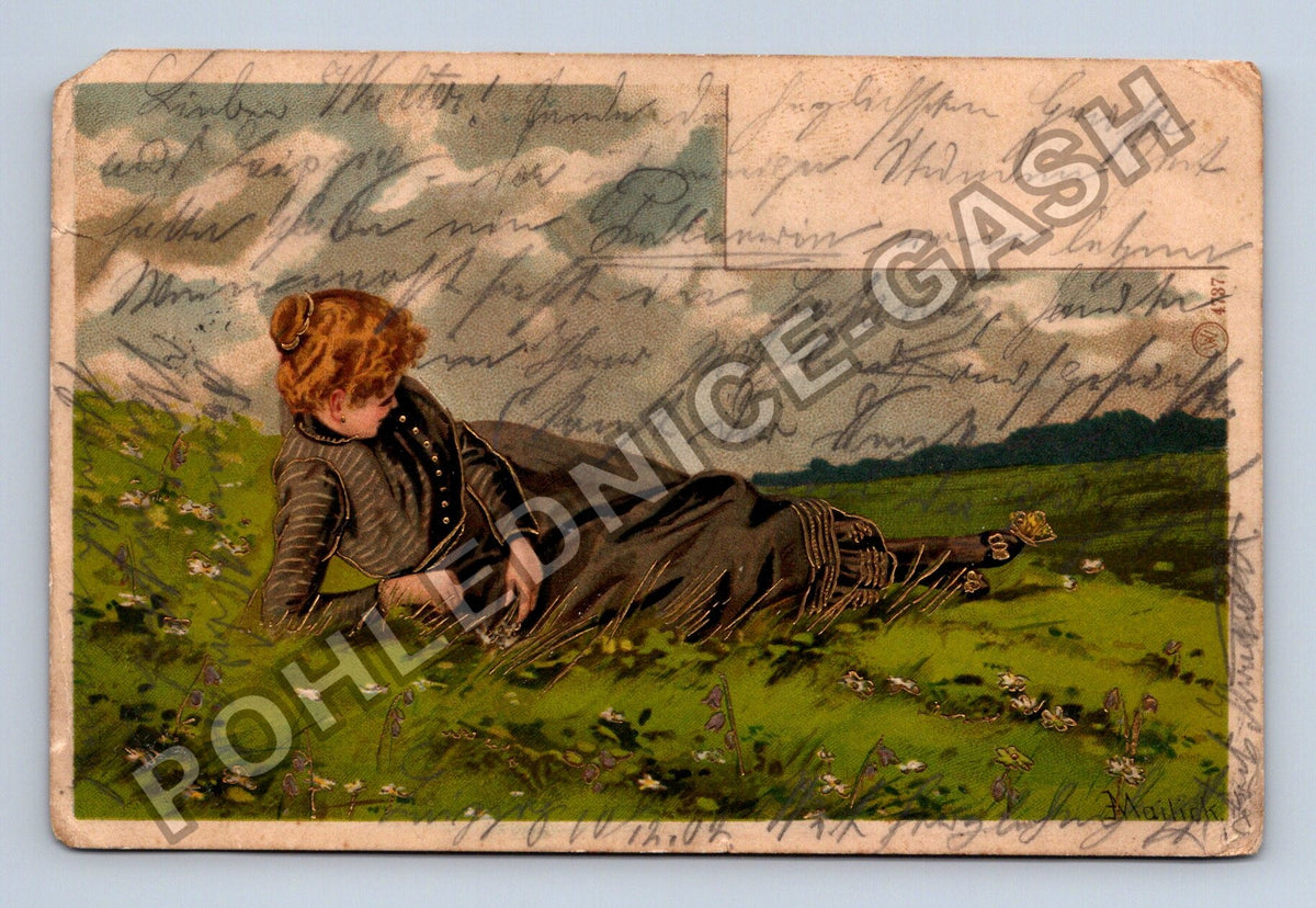 Pohlednice Německo žena v trávě 1905 (M42810)