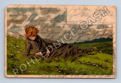 Pohlednice Německo žena v trávě 1905 (M42810)