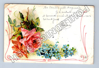 Pohlednice Francie květiny růže pomněnky 1906 (M42816)