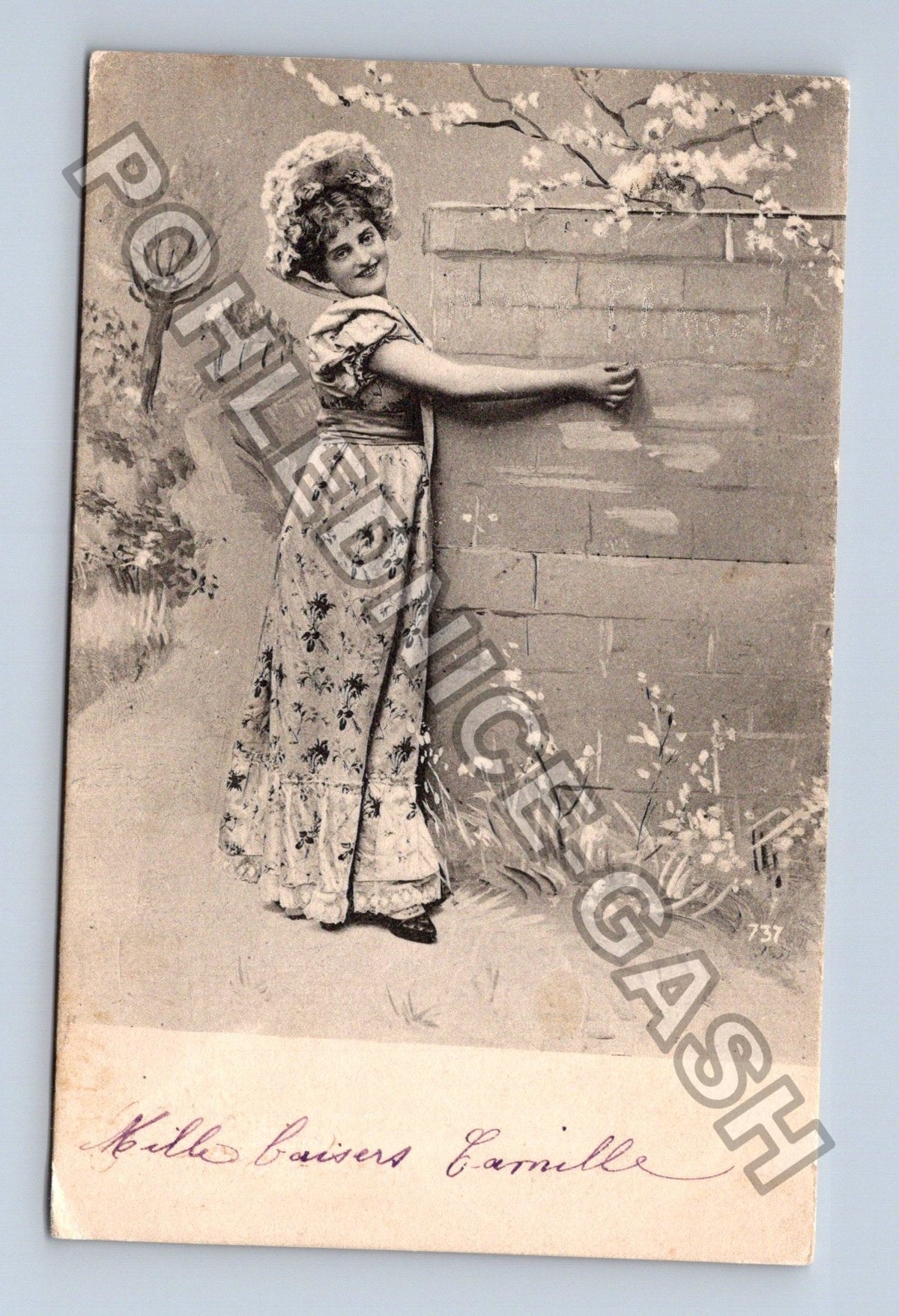 Pohlednice Francie žena v zahradě 1904 (M42817)