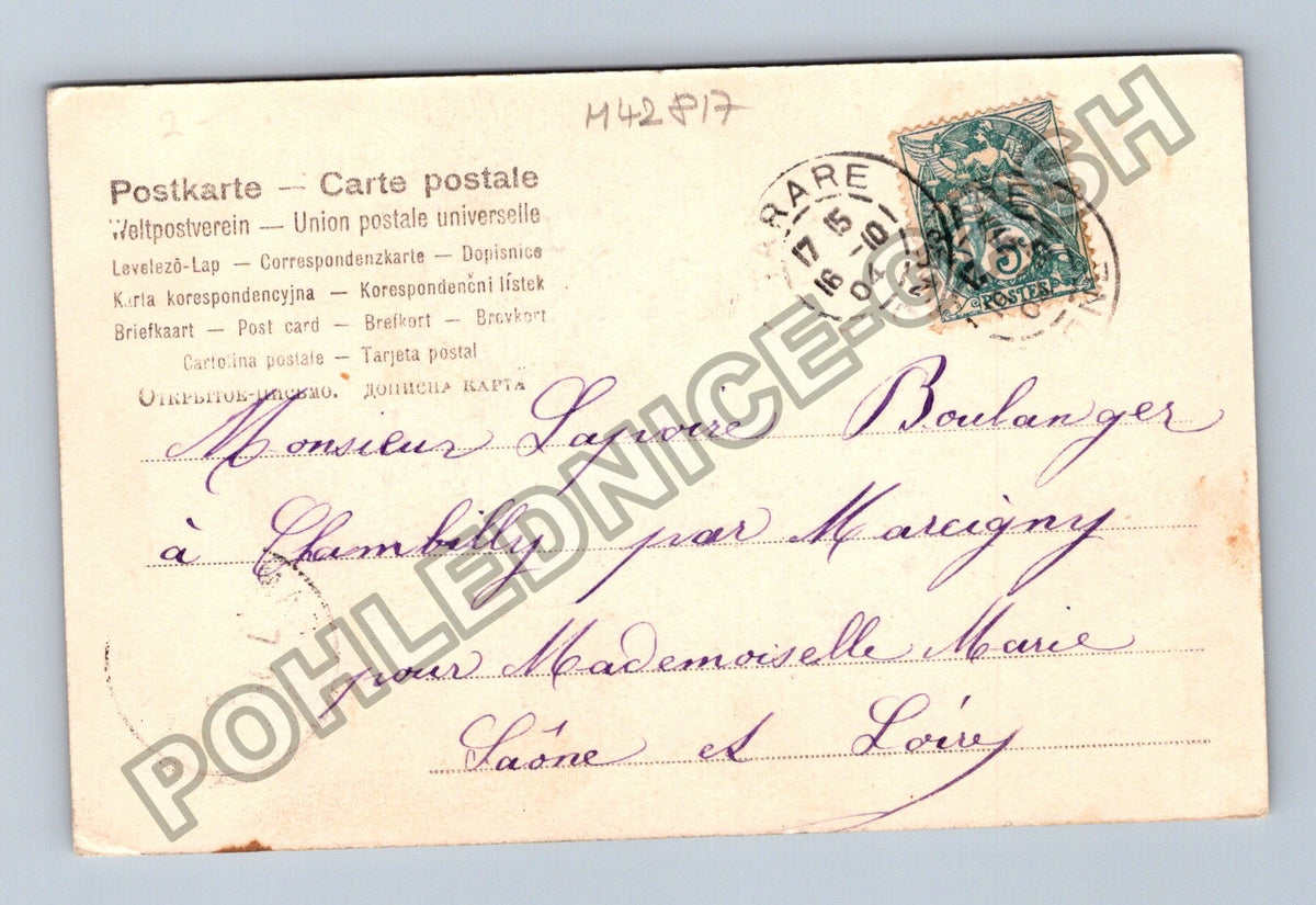 Pohlednice Francie žena v zahradě 1904 (M42817)