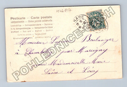 Pohlednice Francie žena v zahradě 1904 (M42817)