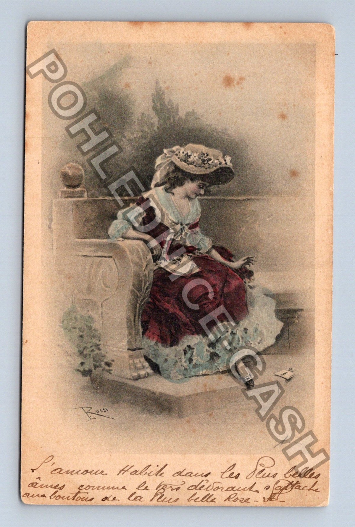 Pohlednice Francie žena v dobovém oděvu (M42819)