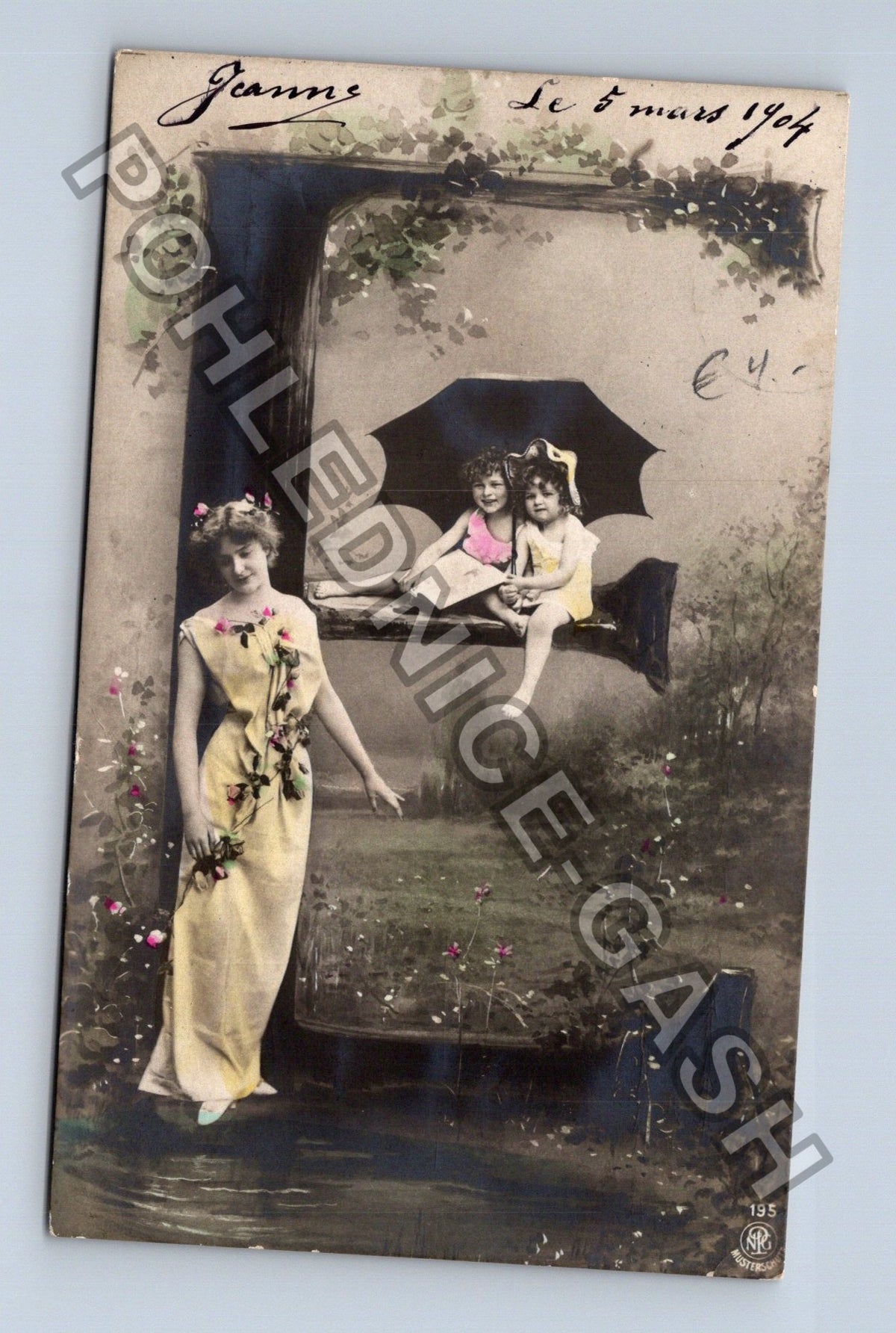Pohlednice Francie žena s deštníkem a dětmi 1907 (M42831)