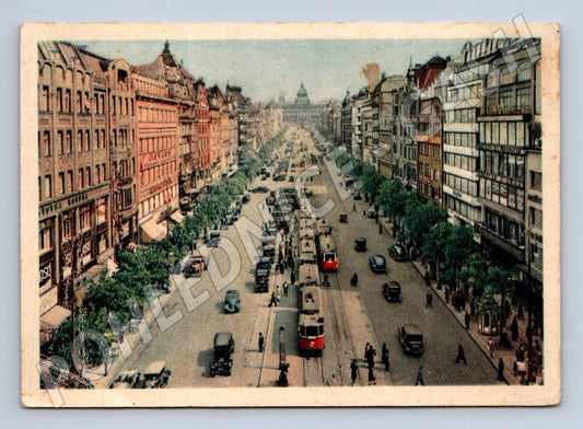 Pohlednice Praha Václavské náměstí 1948 tramvaje (M4288)