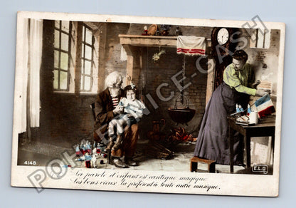 Pohlednice Francie interiér scéna s figurkami 1907 (M42917)