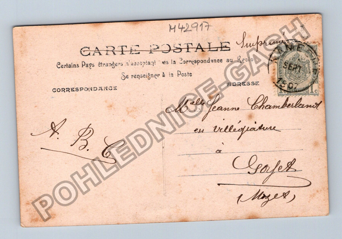 Pohlednice Francie interiér scéna s figurkami 1907 (M42917)