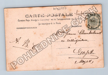 Pohlednice Francie interiér scéna s figurkami 1907 (M42917)