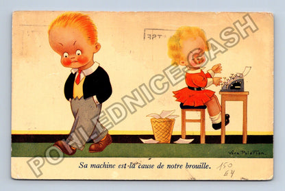 Pohlednice Belgie chlapec dívka psací stroj 1937 (M42980)