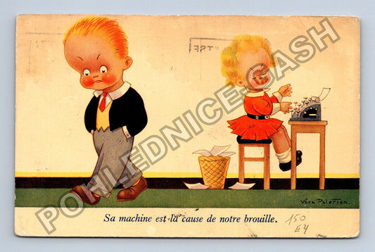 Pohlednice Belgie chlapec dívka psací stroj 1937 (M42980)