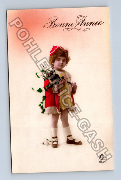 Pohlednice Francie Novoroční přání dívka s růžemi 1925 (M43008)