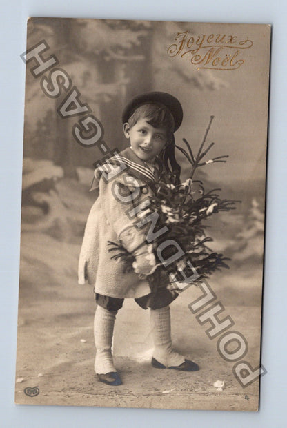 Pohlednice Francie chlapec s jmelím Joyeux Noël 1911 (M43024)