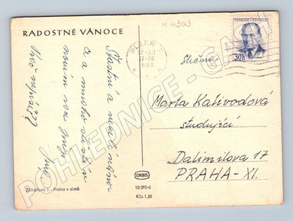 Pohlednice Praha zimní motiv 1953 Vánoce (M4303)