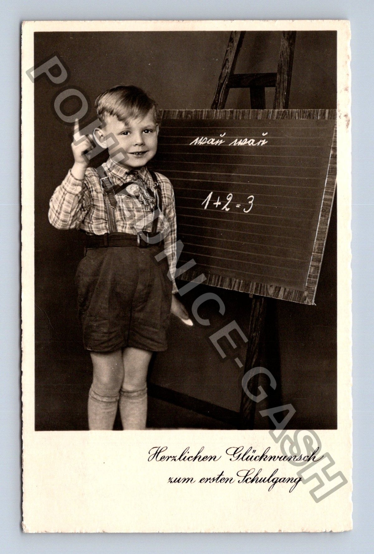 Pohlednice Německo chlapec s tabulí školák 1939 (M43032)