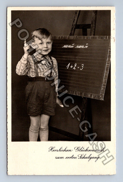 Pohlednice Německo chlapec s tabulí školák 1939 (M43032)