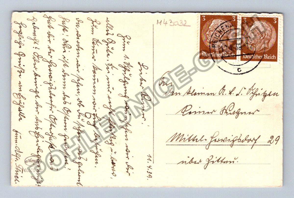 Pohlednice Německo chlapec s tabulí školák 1939 (M43032)