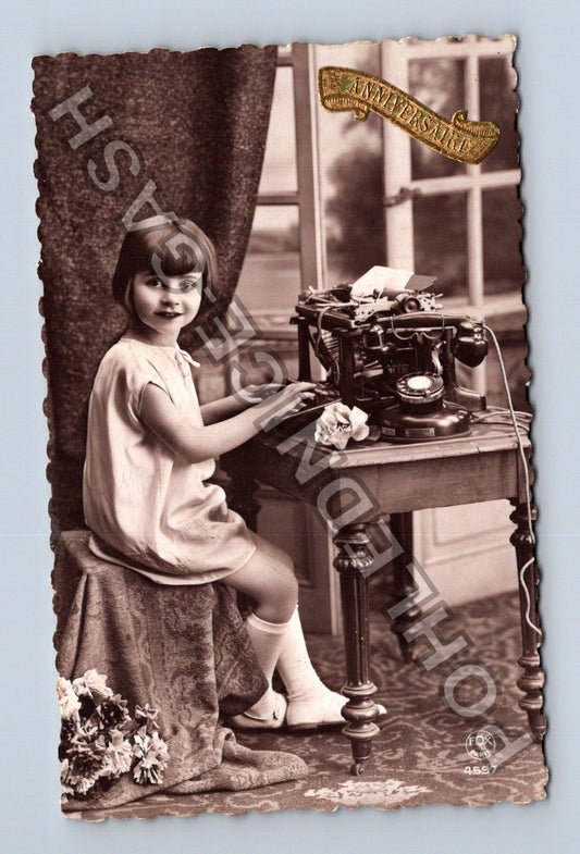 Pohlednice Belgie dívka u telefonu Anniversaire (M43035)