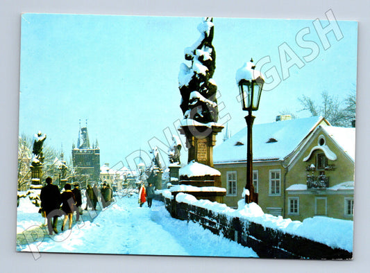 Pohlednice Praha Karlův most v zimě starý motiv (M4304)