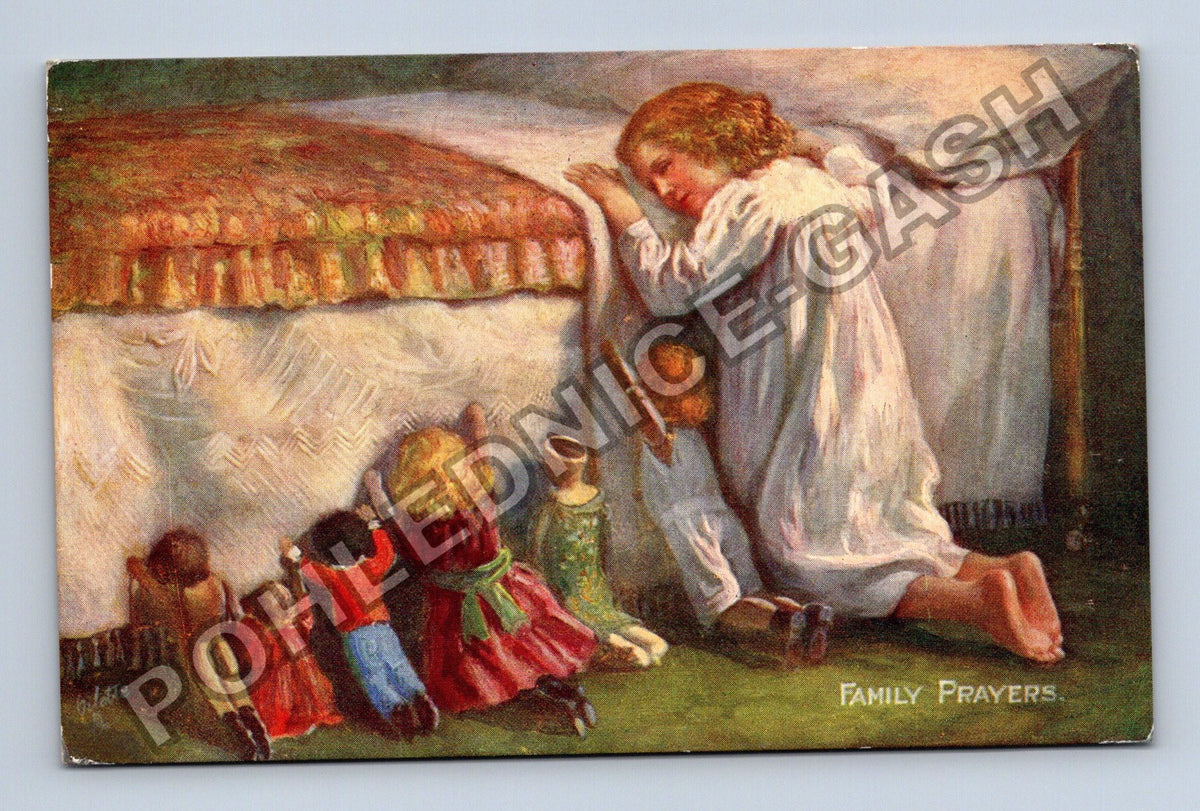 Pohlednice Family Prayers modlitba dětí u postele 1912 (M43041)