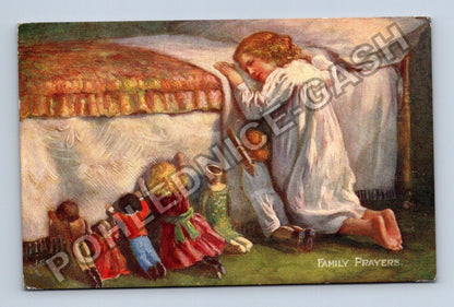 Pohlednice Family Prayers modlitba dětí u postele 1912 (M43041)