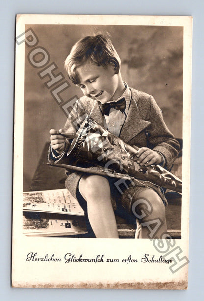 Pohlednice Německo chlapec s kornoutem do školy 1939 (M43063)