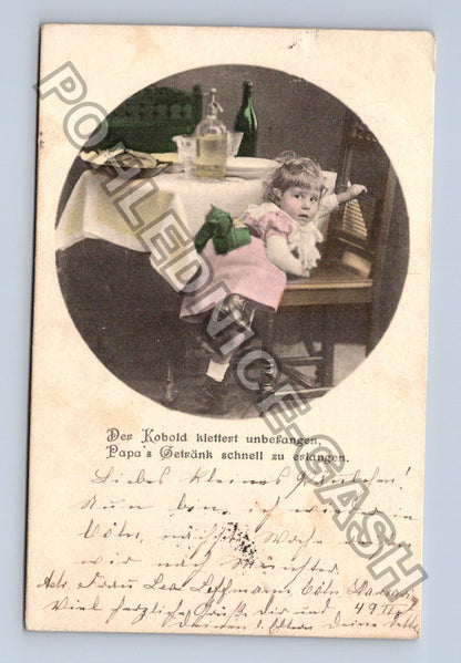 Pohlednice Německo dítě u stolu s pivem 1904 (M43092)