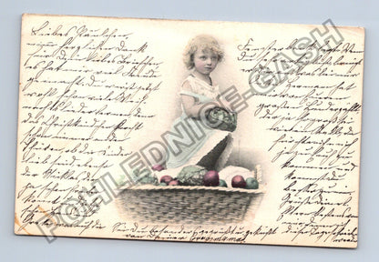 Pohlednice Německo dívka s košíkem zeleniny 1906 (M43094)