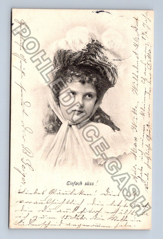 Pohlednice Německo dívka v klobouku portrét 1900 (M43095)