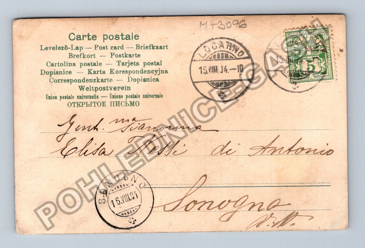 Pohlednice Itálie dívka s palmou Locarno Sonogno 1914 (M43096)