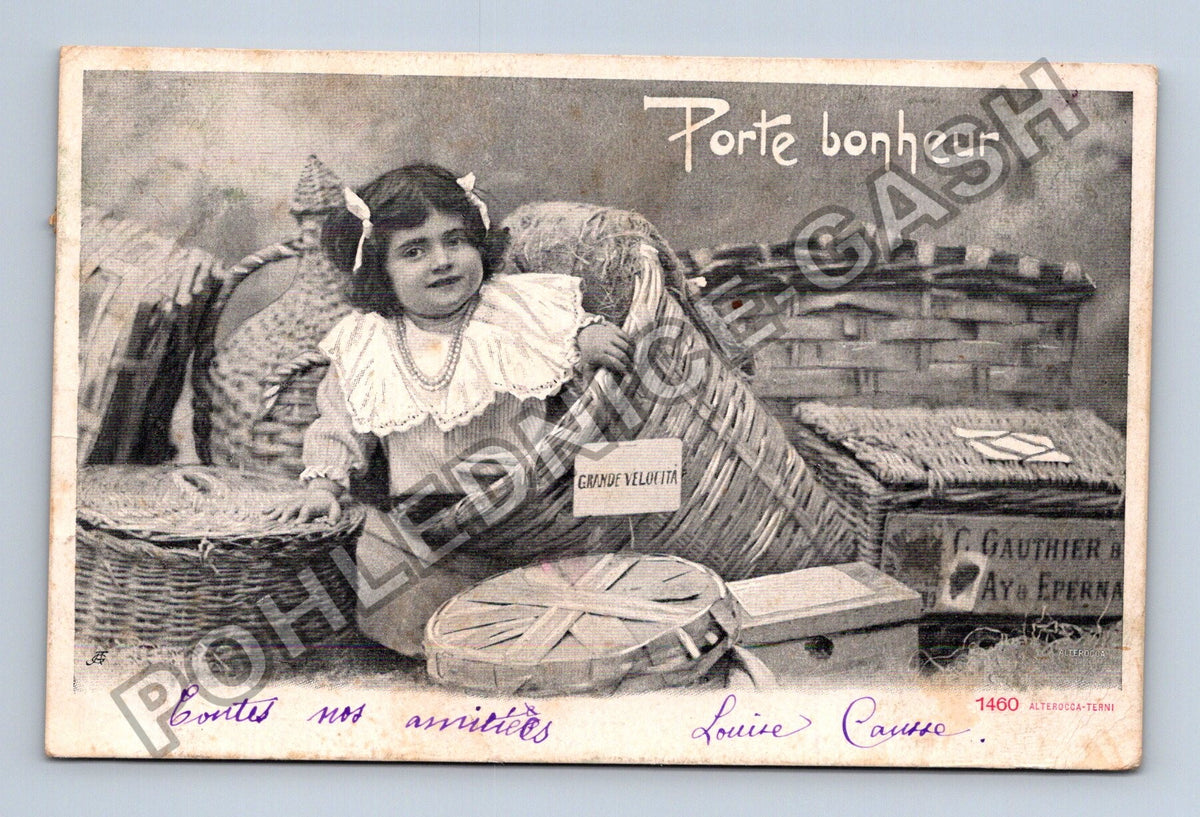 Pohlednice Francie Dítě v koši Porte bonheur 1904 (M43097)