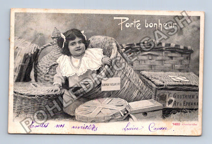 Pohlednice Francie Dítě v koši Porte bonheur 1904 (M43097)