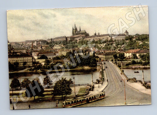 Pohlednice Praha Hradčany a Mánesův most kolorovaná (M4320)