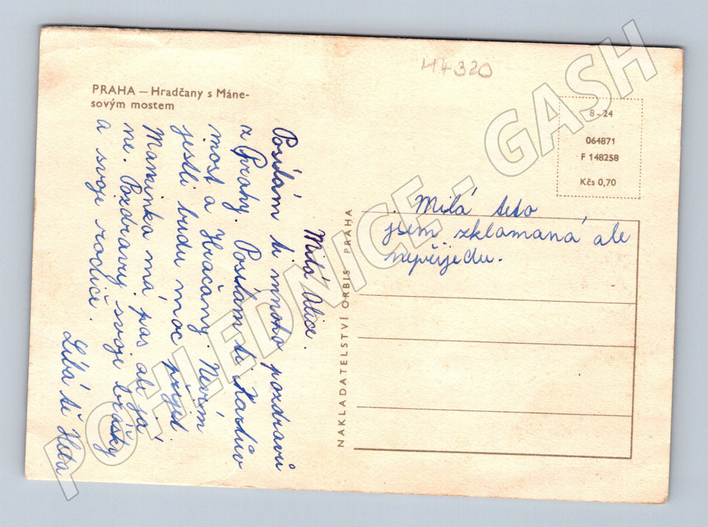 Pohlednice Praha Hradčany a Mánesův most kolorovaná (M4320)