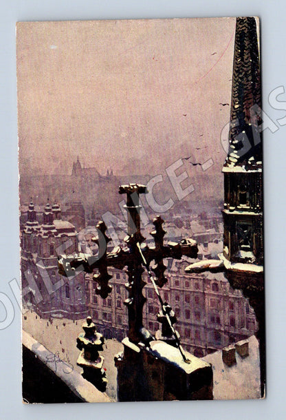 Pohlednice Praha z Týnské věže Šetelík akvarel (M4327)