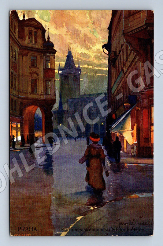 Pohlednice Praha Staroměstské náměstí akvarel Šetelík (M4331)