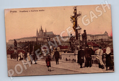 Pohlednice Praha Hradčany Karlův most kolorovaná (M4418)