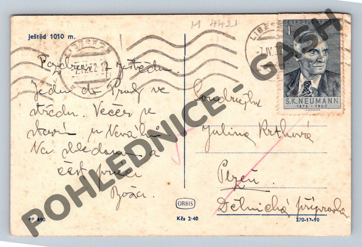 Pohlednice Ještěd zimní krajina 1952 (M442)