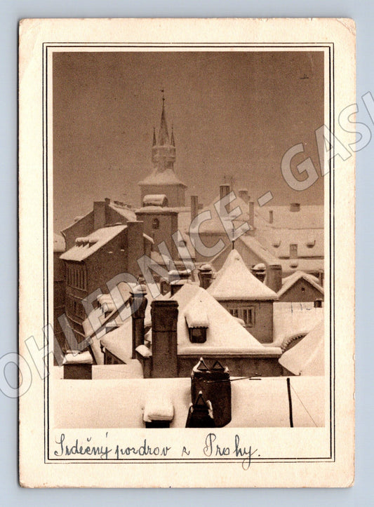 Pohlednice Praha zasněžené Hradčany historická (M4452)
