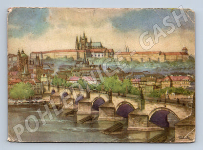 Pohlednice Praha Hradčany a Karlův most Kubašta (M4505)
